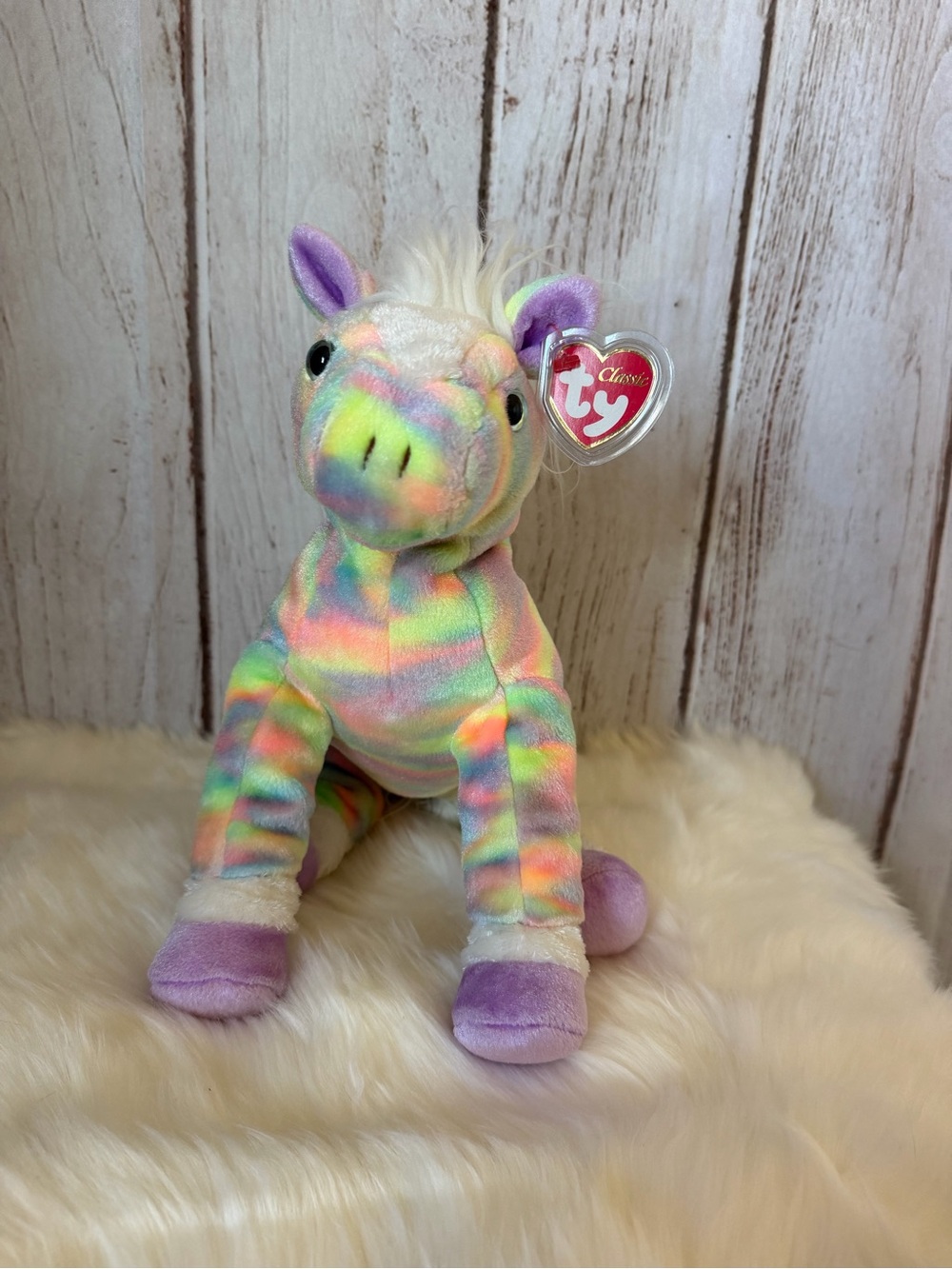 Ty Opal Classic Rainbow Horse Plush 2003 Stuffed Animal with Heart Tag